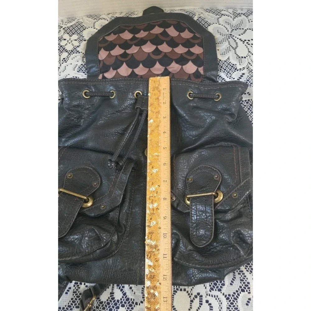 Vtg America Nine West‎ Dark Brown Leather Back Pack Travel Bag Magnetic Pockets